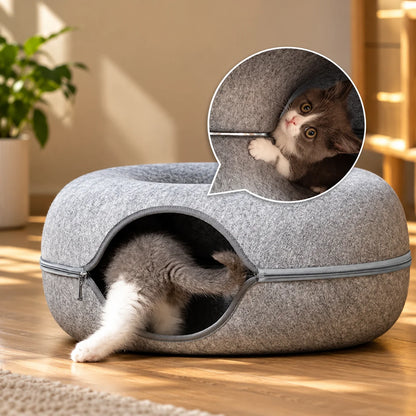 Cat Cave Bed Thick Felt Zip-On Top