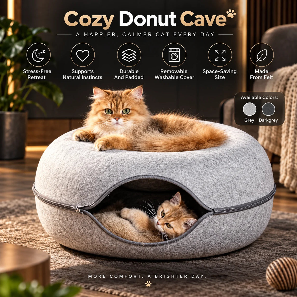 Cat Cave Bed Thick Felt Zip-On Top