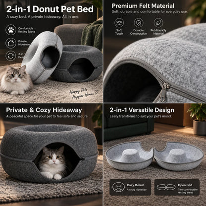 Cat Cave Bed Thick Felt Zip-On Top