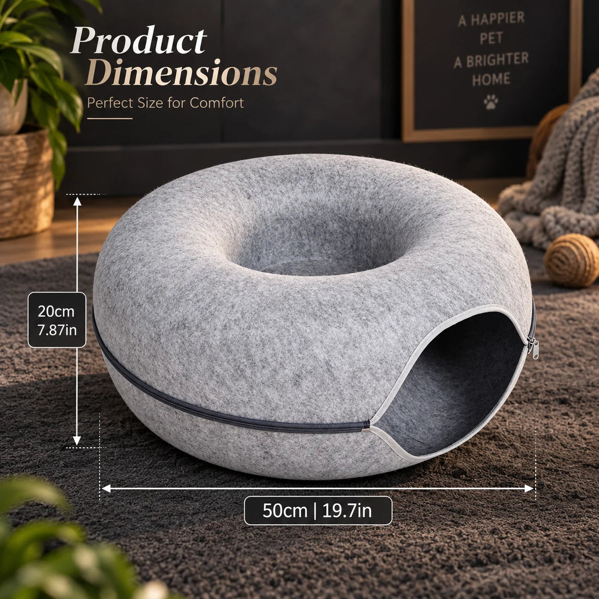 Cat Cave Bed Thick Felt Zip-On Top