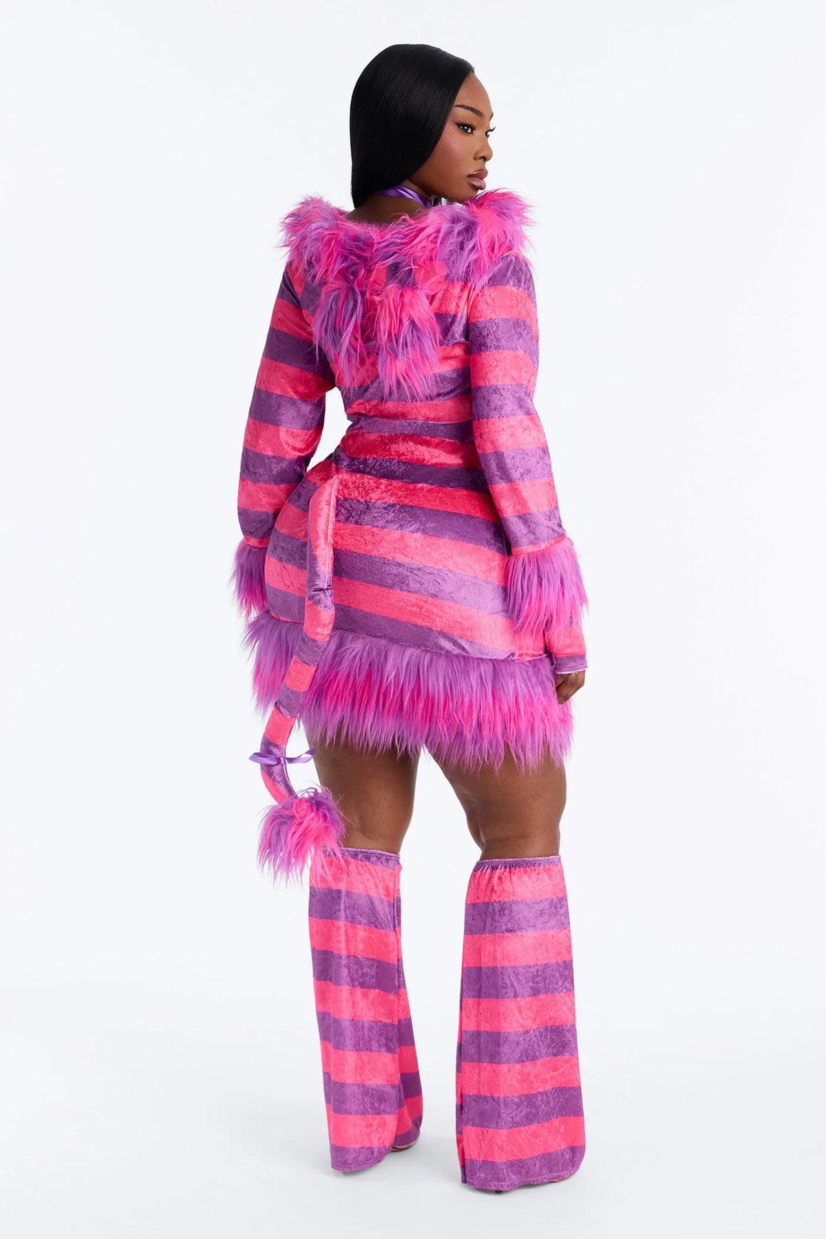 Cat Costume Set Fuzzy Pink Hooded Dress & Tail