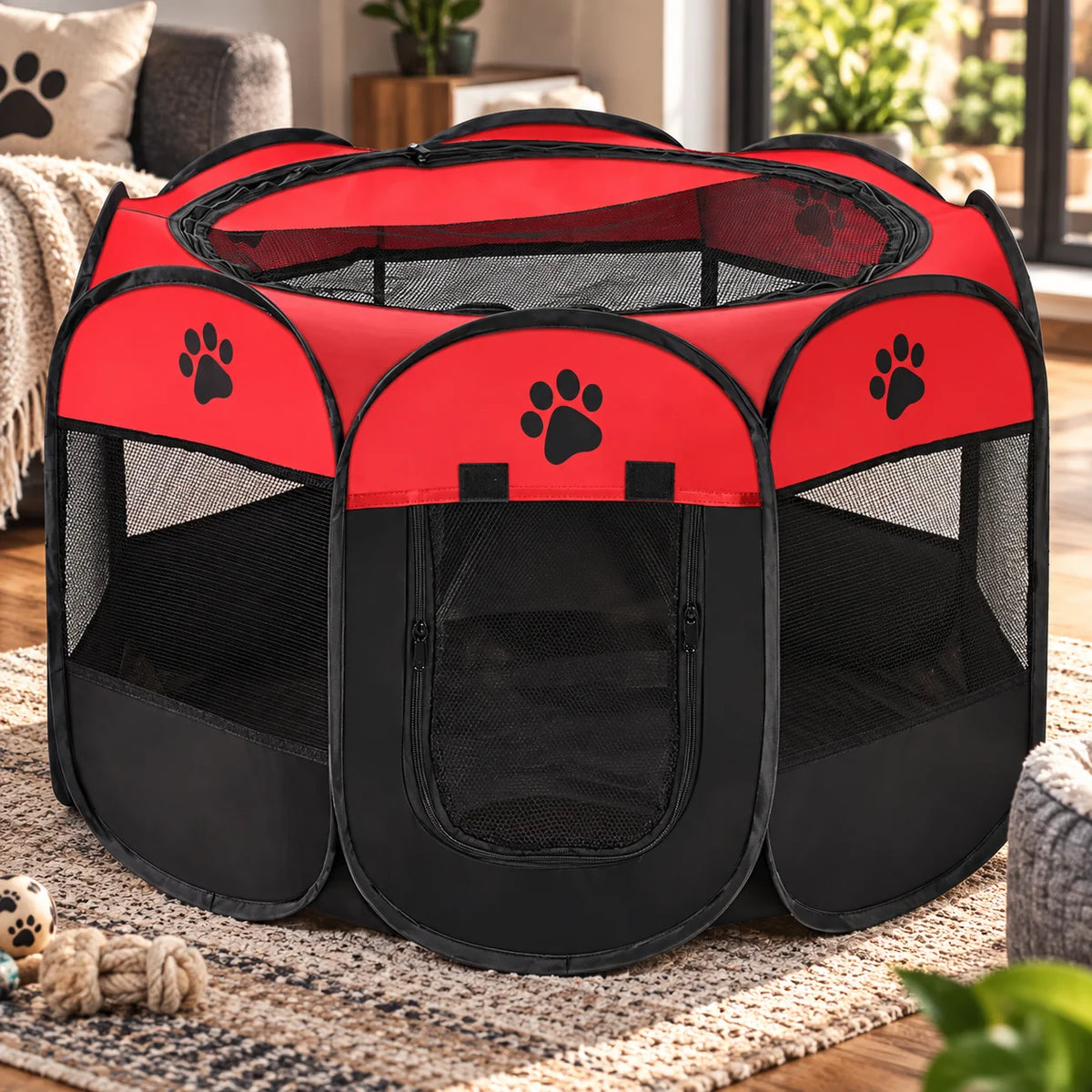 Cat Playpen Foldable Breathable Mesh Steel Frame & Carry Bag