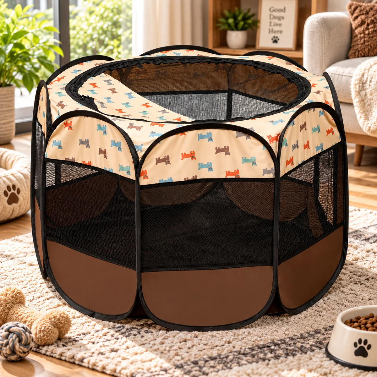 Cat Playpen Foldable Breathable Mesh Steel Frame & Carry Bag