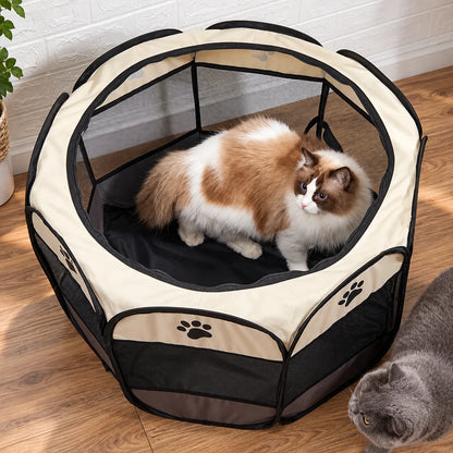 Cat Playpen Foldable Breathable Mesh Steel Frame & Carry Bag