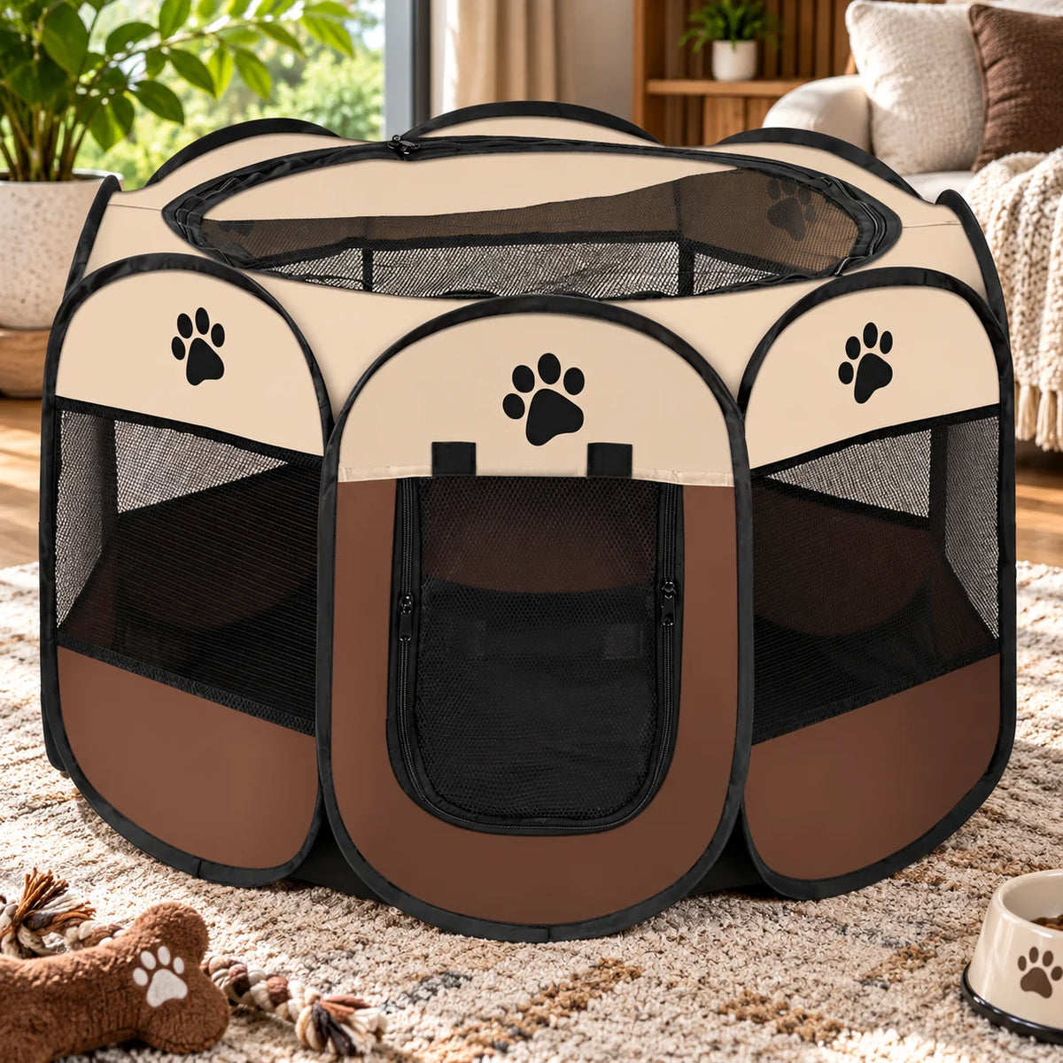 Cat Playpen Foldable Breathable Mesh Steel Frame & Carry Bag