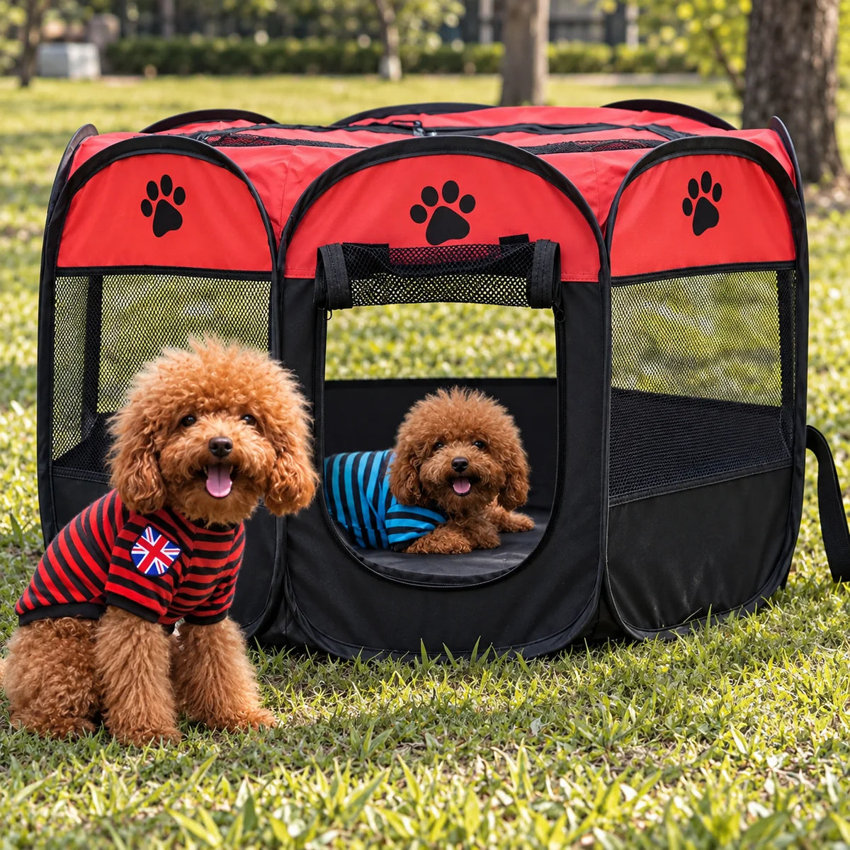 Cat Playpen Foldable Breathable Mesh Steel Frame & Carry Bag