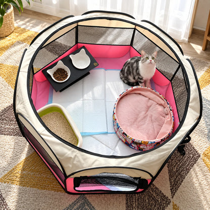 Cat Playpen Foldable Breathable Mesh Steel Frame & Carry Bag