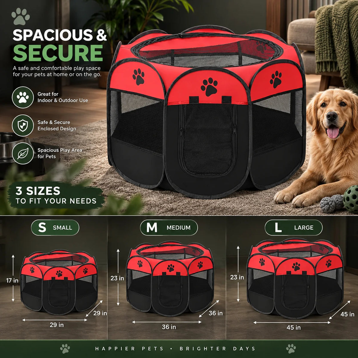 Cat Playpen Foldable Breathable Mesh Steel Frame & Carry Bag