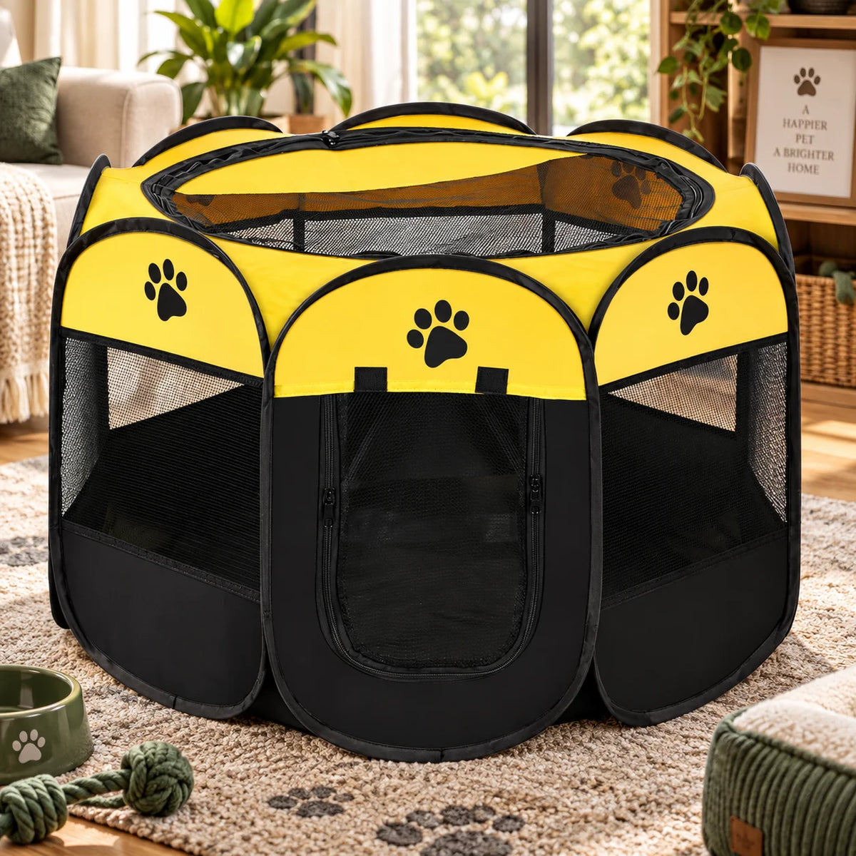 Cat Playpen Foldable Breathable Mesh Steel Frame & Carry Bag