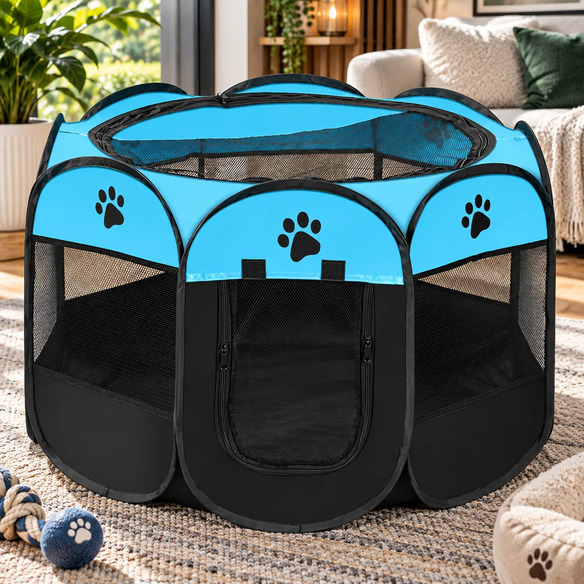 Cat Playpen Foldable Breathable Mesh Steel Frame & Carry Bag