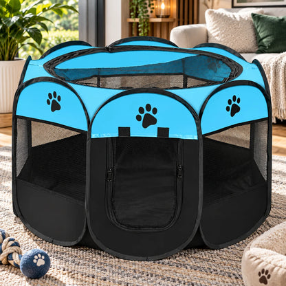 Cat Playpen Foldable Breathable Mesh Steel Frame & Carry Bag