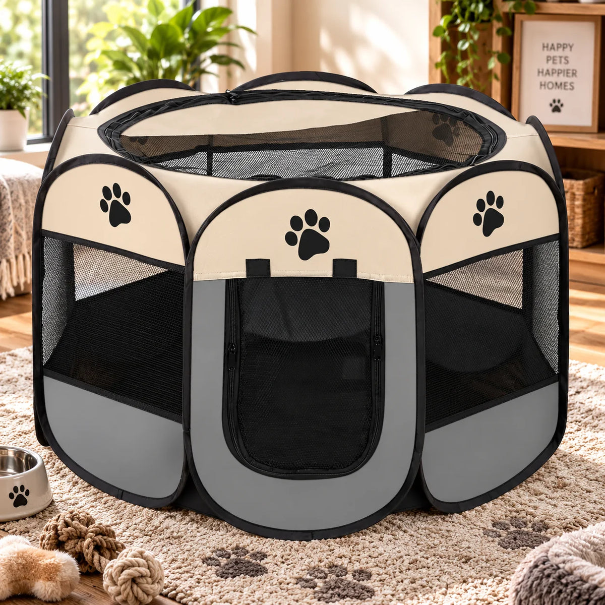 Cat Playpen Foldable Breathable Mesh Steel Frame & Carry Bag