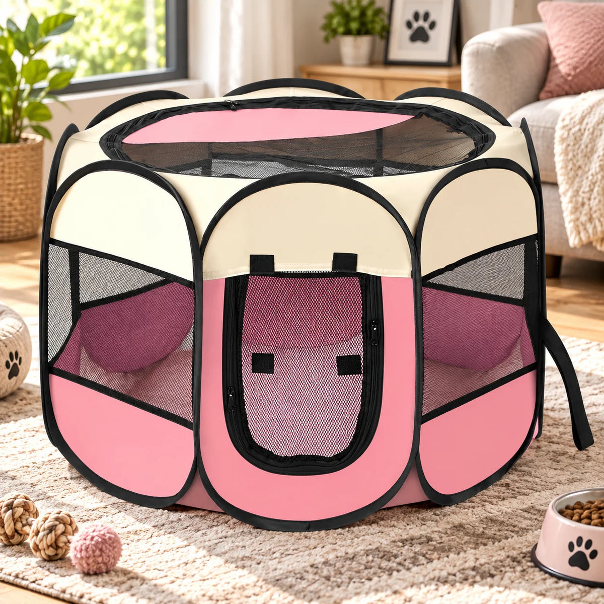 Cat Playpen Foldable Breathable Mesh Steel Frame & Carry Bag