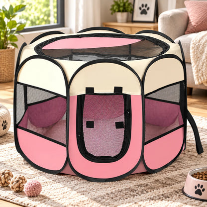 Cat Playpen Foldable Breathable Mesh Steel Frame & Carry Bag
