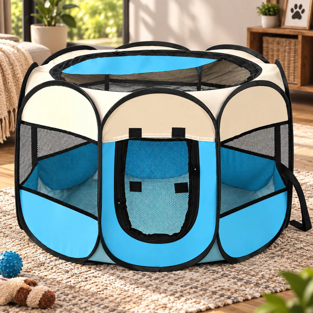 Cat Playpen Foldable Breathable Mesh Steel Frame & Carry Bag