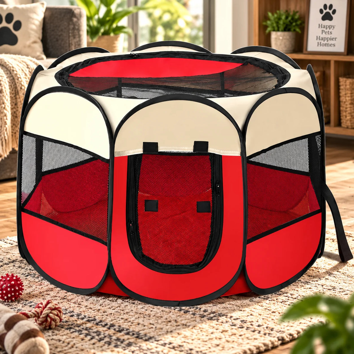 Cat Playpen Foldable Breathable Mesh Steel Frame & Carry Bag