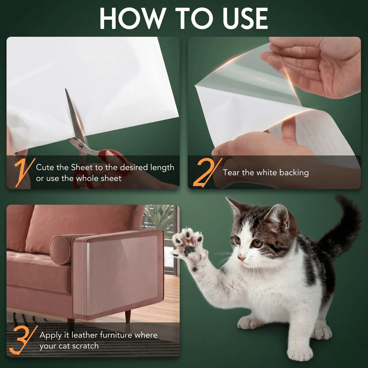 Cat Scratch Protector Clear Self-Adhesive Set of 8