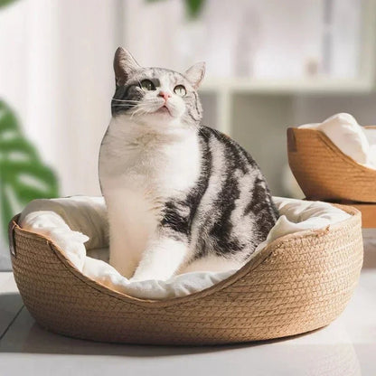 Cat Sofa Bamboo Frame Breathable Cotton Cushion Removable Washable Cover