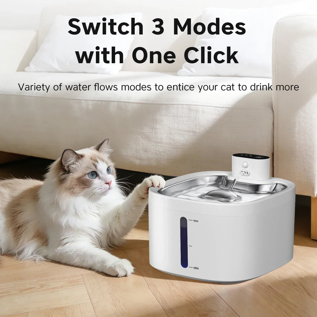 Cat Water Fountain Wireless Motion-Sensing Stainless Steel 0.92-Gallon Capacity