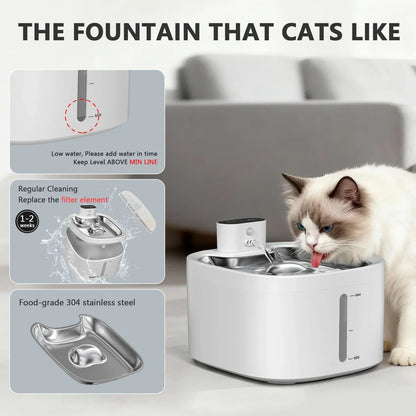 Cat Water Fountain Wireless Motion-Sensing Stainless Steel 0.92-Gallon Capacity