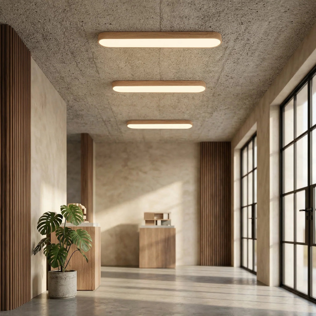 Ceiling Light Oval Integrated LED Oak Frame