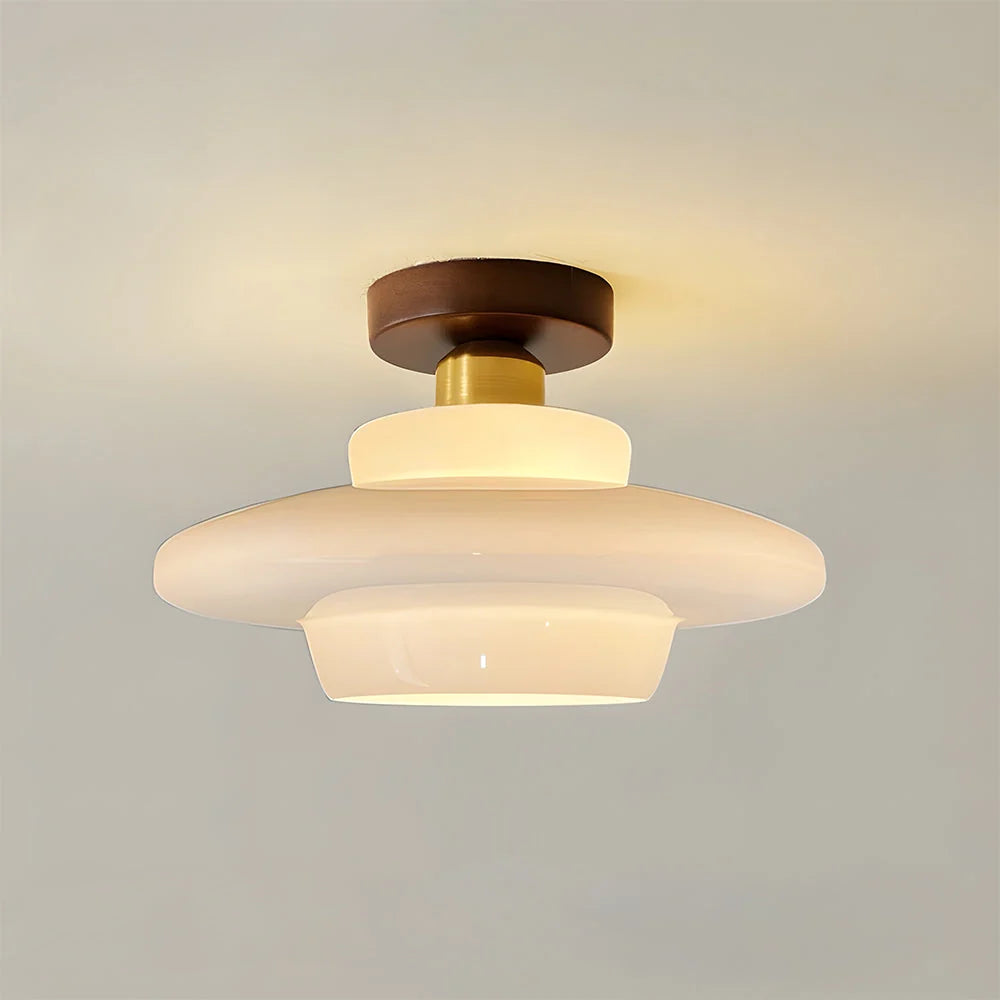 Ceiling Light Solid Walnut & Glass E27 LED Included