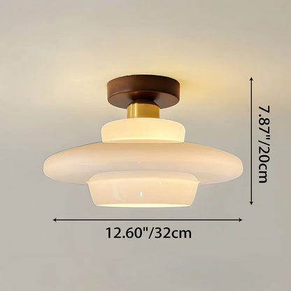Ceiling Light Solid Walnut & Glass E27 LED Included