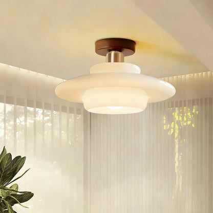 Ceiling Light Solid Walnut & Glass E27 LED Included