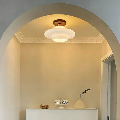 Ceiling Light Solid Walnut & Glass E27 LED Included