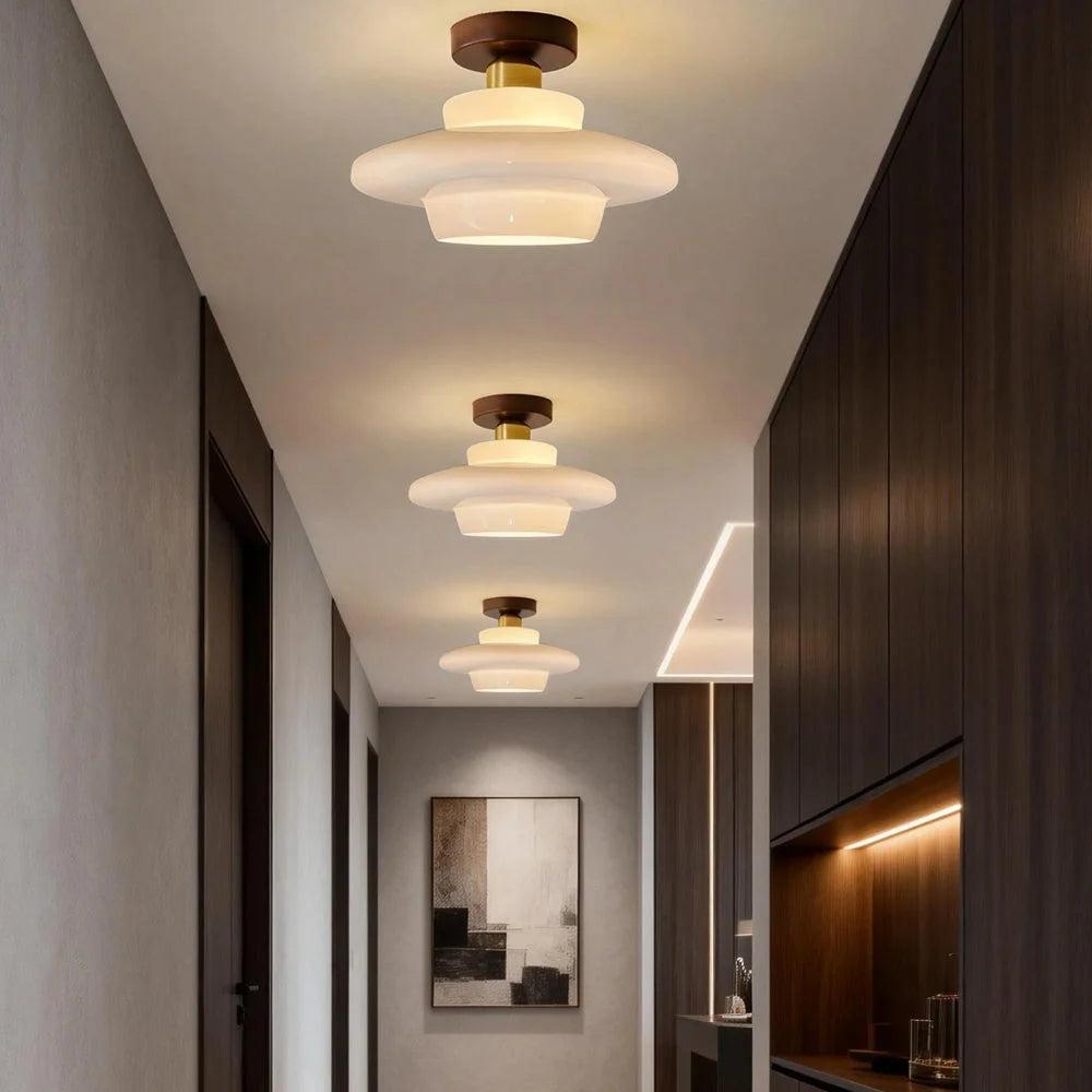 Ceiling Light Solid Walnut & Glass E27 LED Included