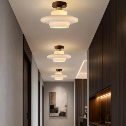 Ceiling Light Solid Walnut & Glass E27 LED Included