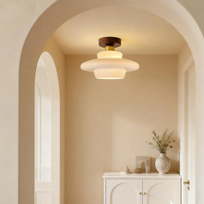 Ceiling Light Solid Walnut & Glass E27 LED Included