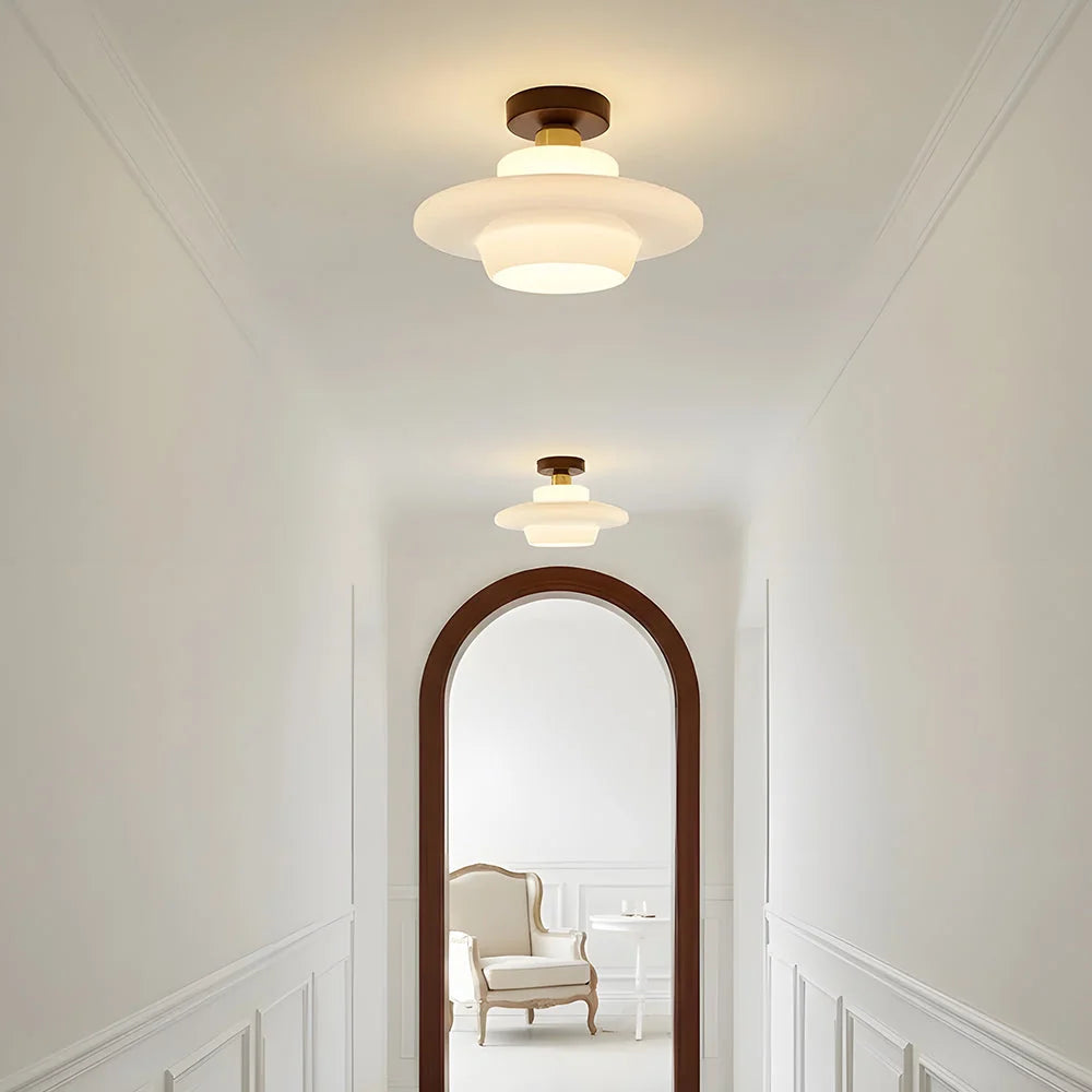 Ceiling Light Solid Walnut & Glass E27 LED Included