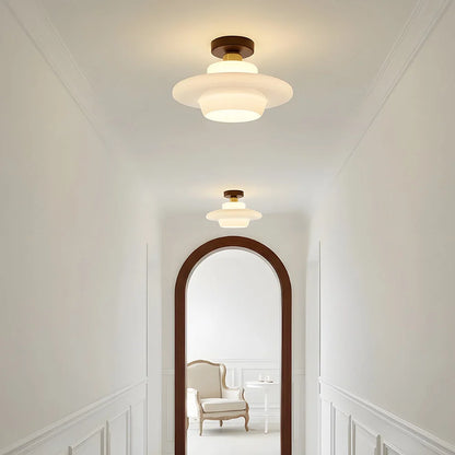 Ceiling Light Solid Walnut & Glass E27 LED Included