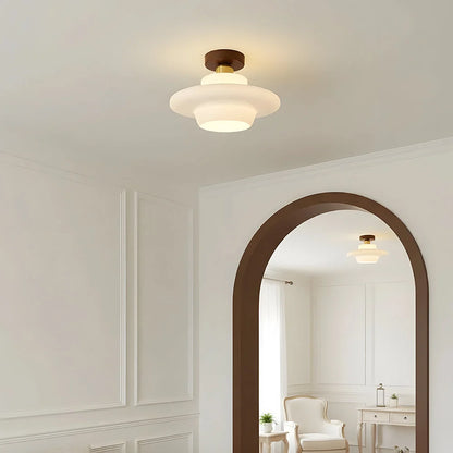 Ceiling Light Solid Walnut & Glass E27 LED Included