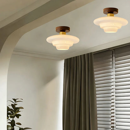 Ceiling Light Solid Walnut & Glass E27 LED Included
