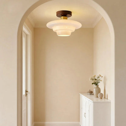 Ceiling Light Solid Walnut & Glass E27 LED Included