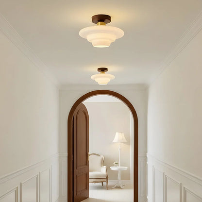 Ceiling Light Solid Walnut & Glass E27 LED Included