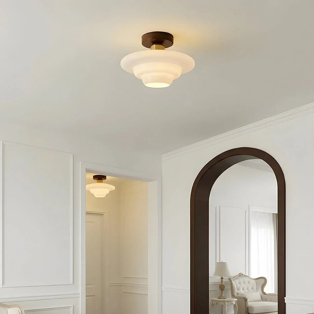 Ceiling Light Solid Walnut & Glass E27 LED Included