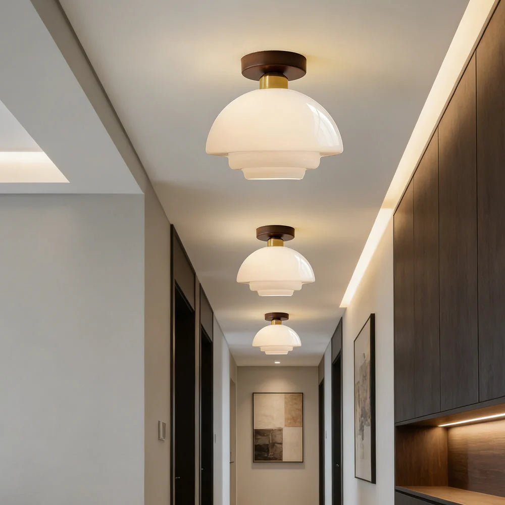 Ceiling Light Solid Walnut & Glass E27 LED Included