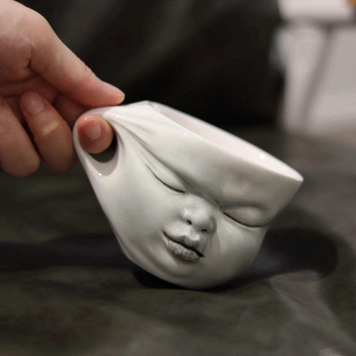 Ceramic Coffee Mug Sculpted Face Glossy Blush Pink 7.4 Oz