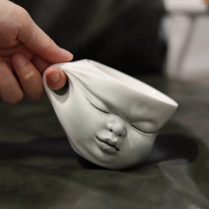 Ceramic Coffee Mug Sculpted Face Glossy Blush Pink 7.4 Oz