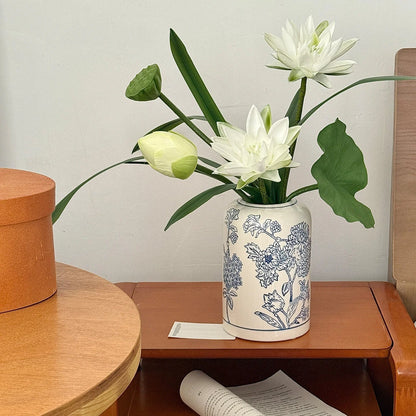 Ceramic Flower Vase Blue Floral 22 Cm High