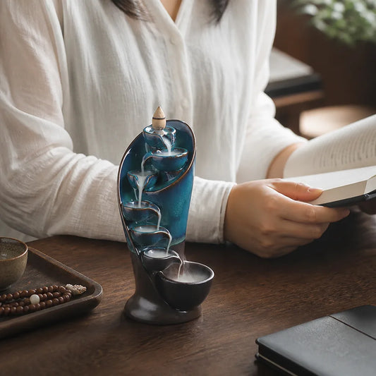 Ceramic Torch Design Incense Waterfall Burner (For Home And Meditation)