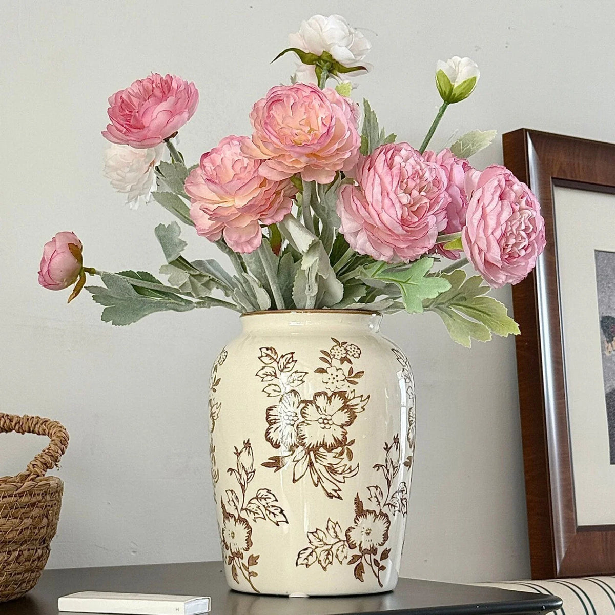 Ceramic Vase Floral Pattern Glazed Finish 8.6 Inch