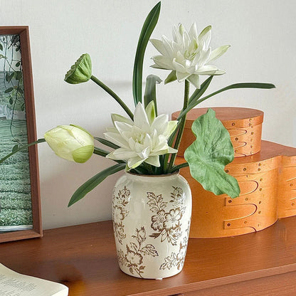 Ceramic Vase Floral Pattern Glazed Finish 8.6 Inch