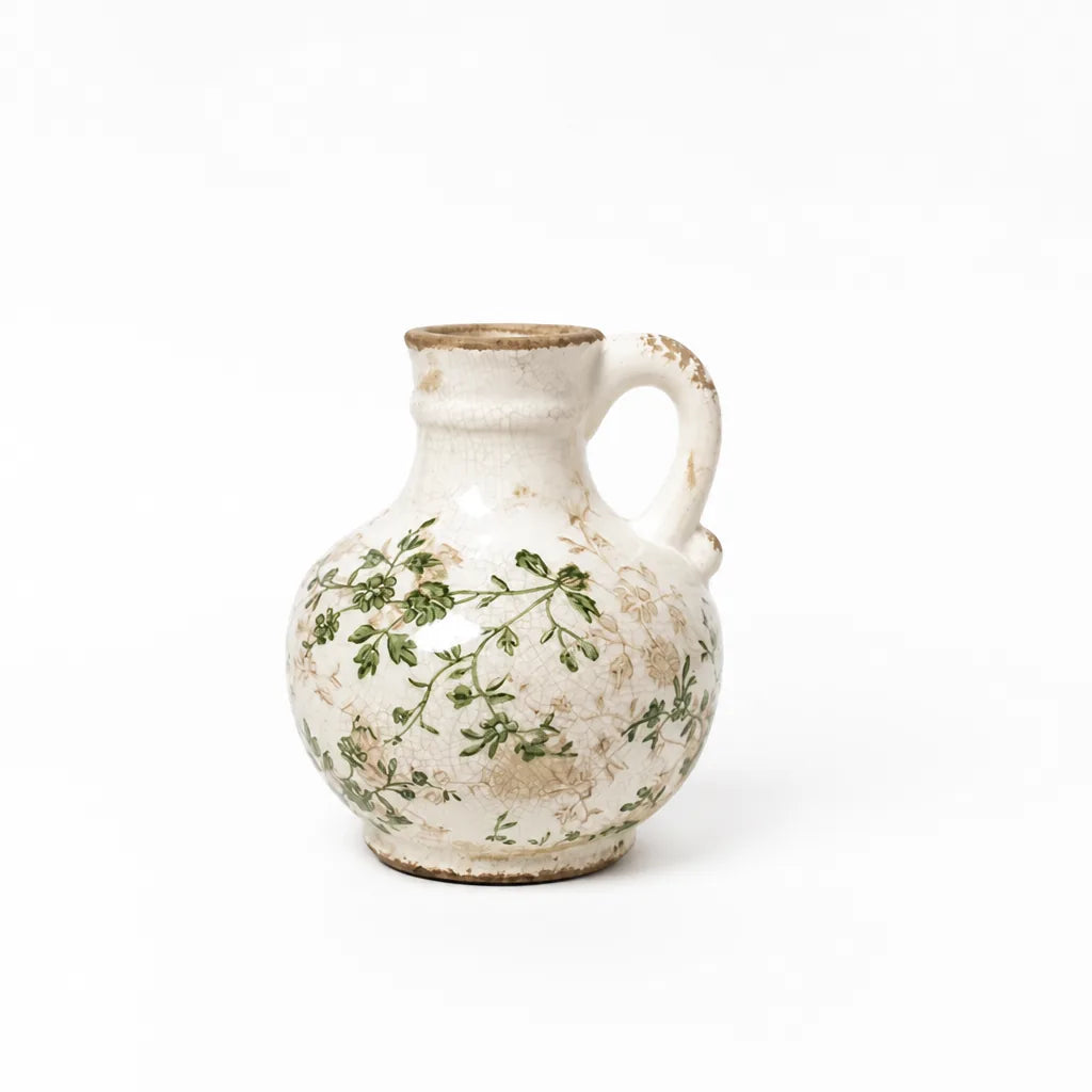Ceramic Vase with Floral Motif (17.5-Cm Height)