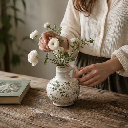 Ceramic Vase with Floral Motif (17.5-Cm Height)