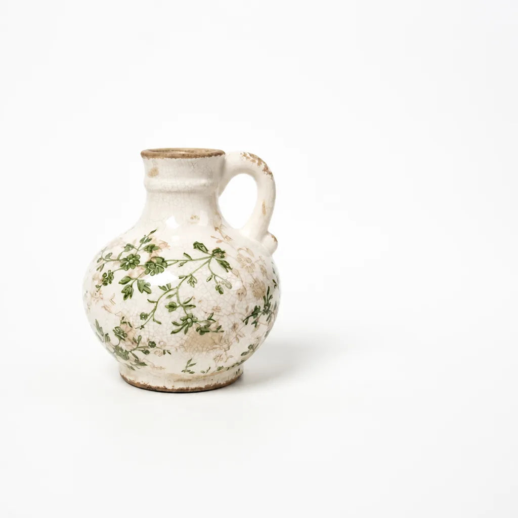 Ceramic Vase with Floral Motif (17.5-Cm Height)