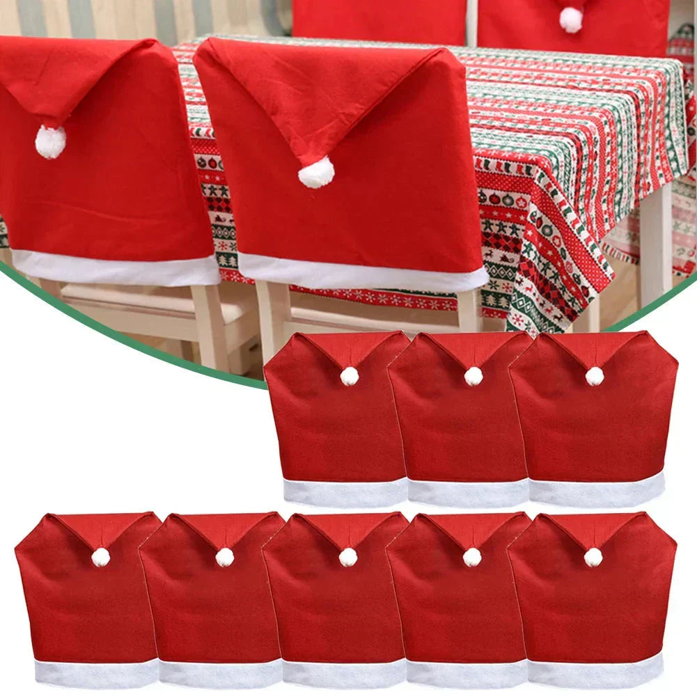 Chair Covers Santa Hat Non-Woven Fabric Fits Most Chairs
